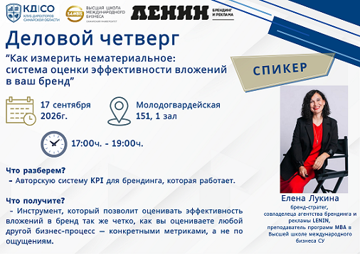 Деловой четверг  «Как измерить нематериальное: система оценки эффективности вложений в ваш бренд»